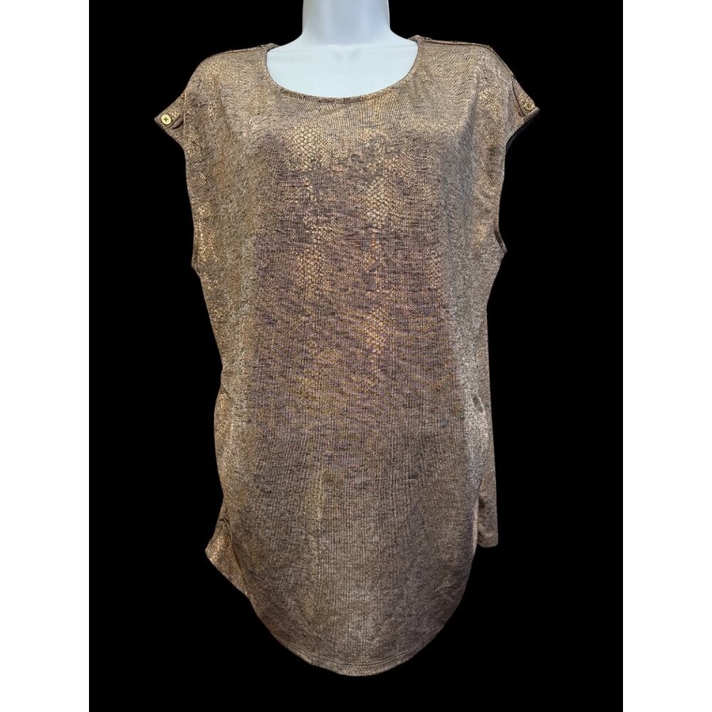 NEW Calvin Klein Shimmer Rouched Gold Sleeveless Top XL